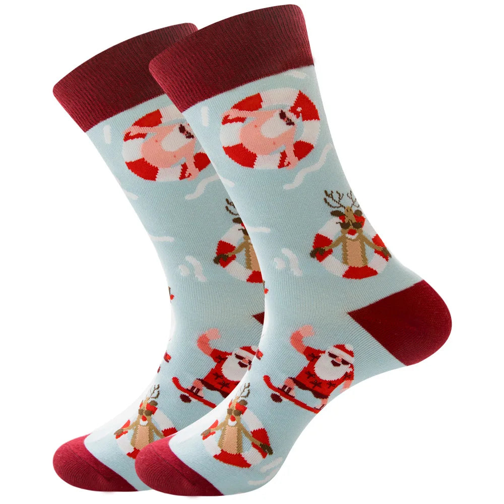Men Women Socks Lover Christmas Halloween Celebrate Santa Elk Gift Party Biscuits Snow Happy Funny Tide Cotton Socks EU38-46