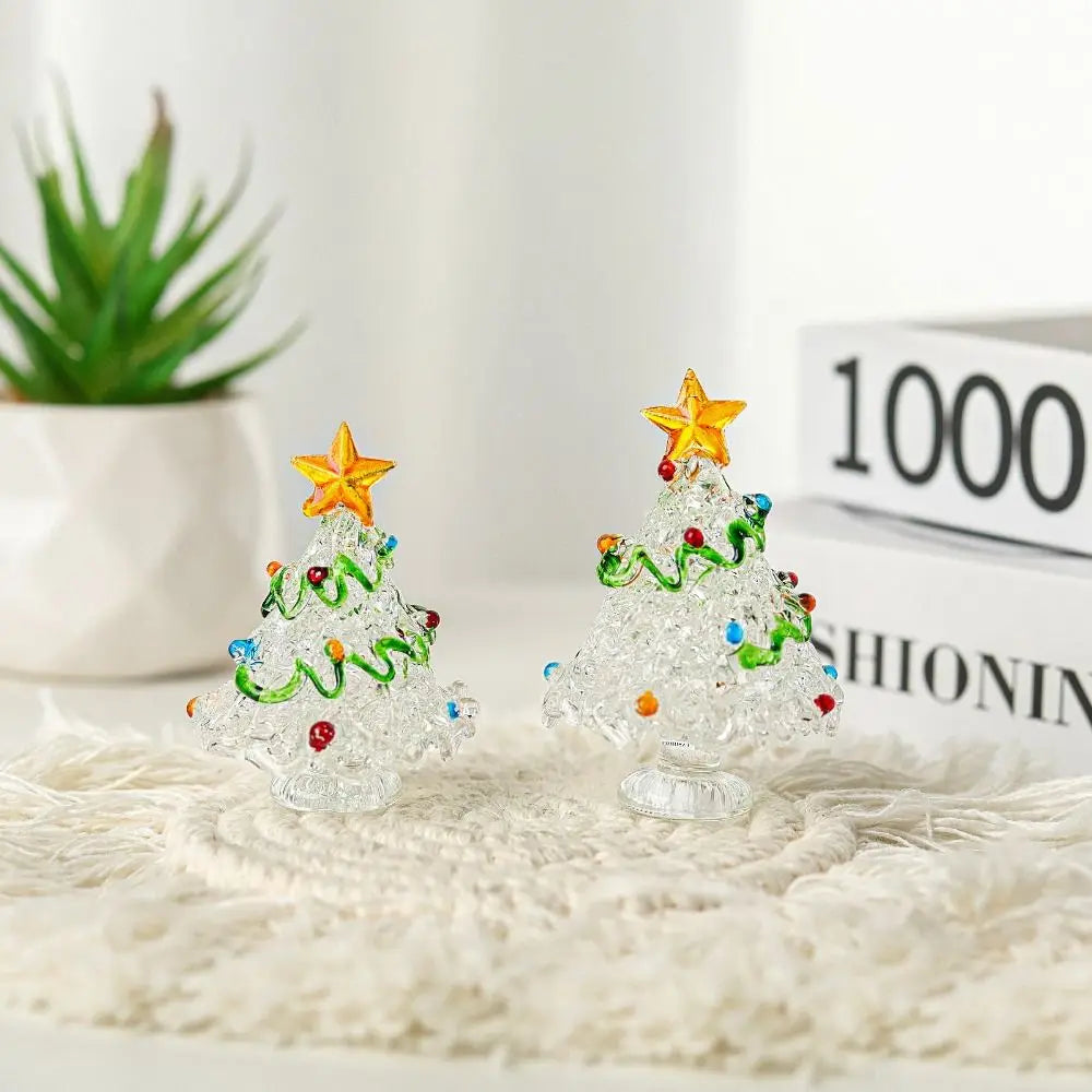 Glass Crystals Christmas Tree Figurine Statue Table Ornaments Christmas Tree Miniature Mini Handmade Crystals Ornaments