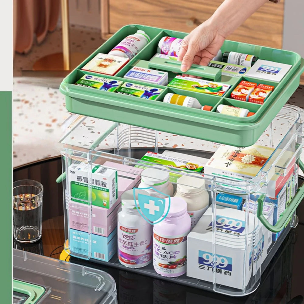 Household Medicine Box Large Plastics Simple Medical Kit Medical Care Drugs Storage Boxes Transparent Multi Layer Storage Box