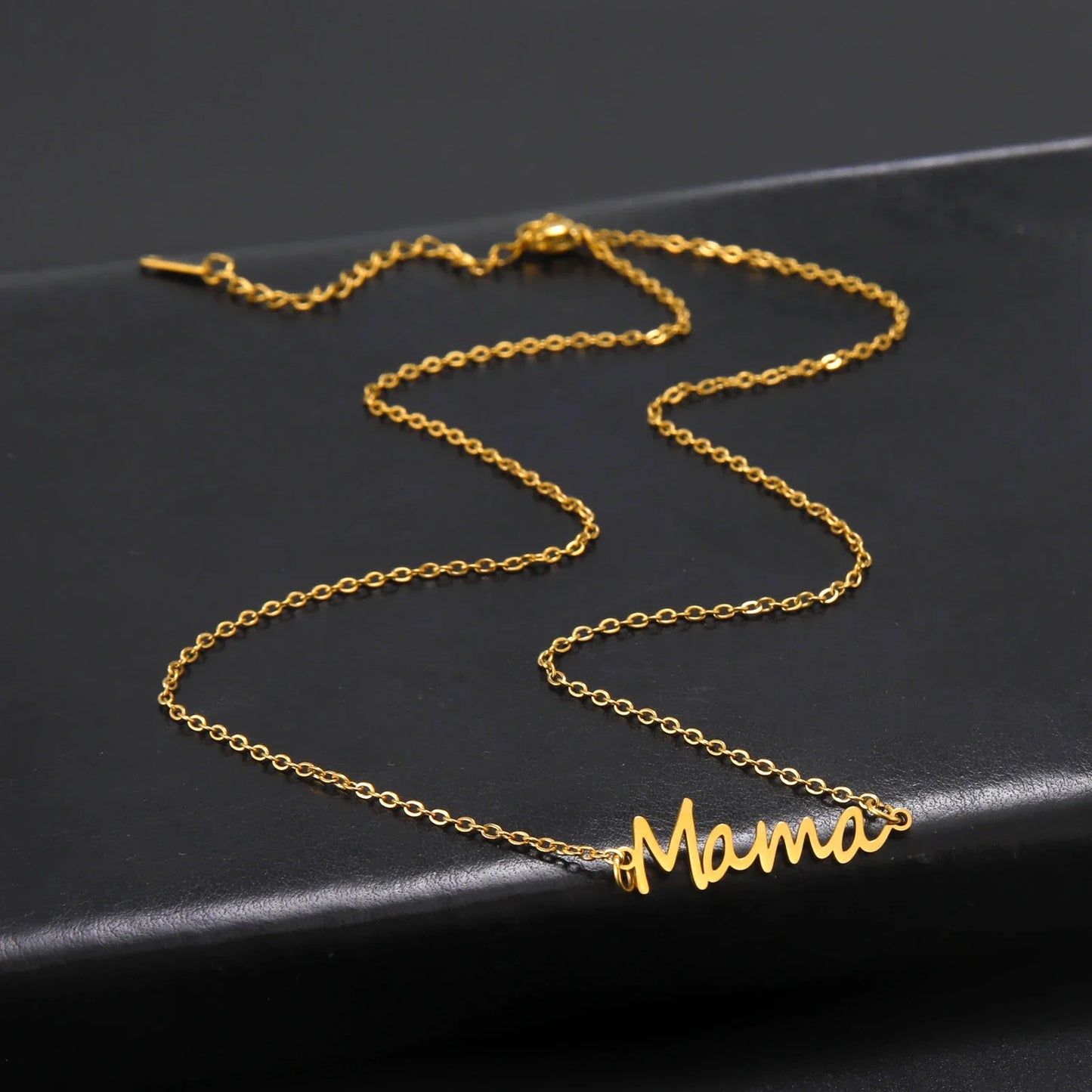 Skyrim Mama Letter Pendant Necklace for Women Stainless Steel Neck Chain Choker Trendy Family Jewelry Mother's Day Gift for Mom