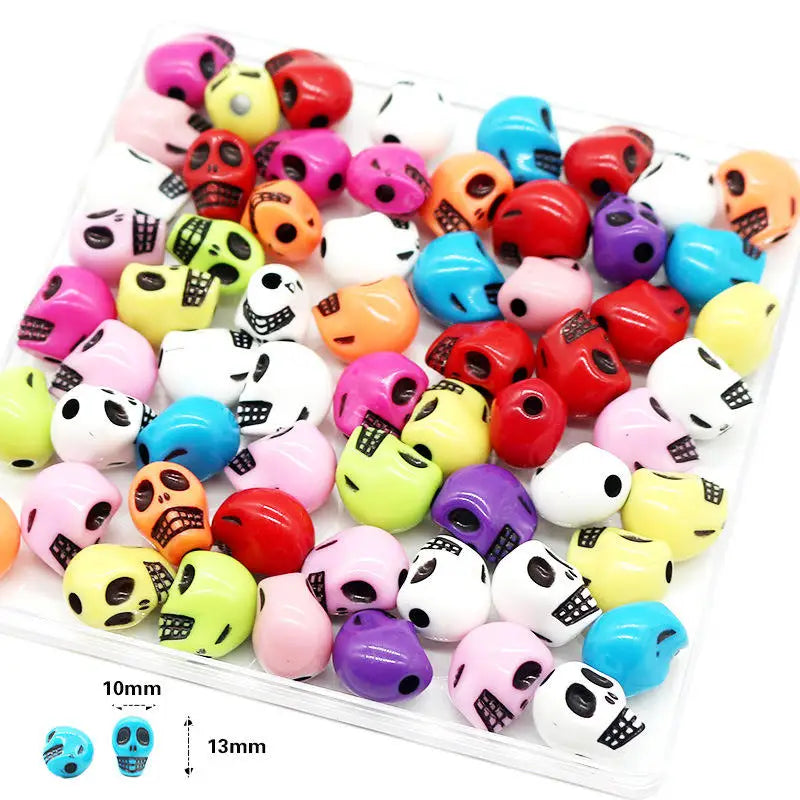 30pcs/Bag 10*13mm Skull Scattered Beads Acrylic Mixed Colors Halloween Festival Materials For Jewelry Making DIY Bracelet