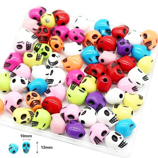 30pcs/Bag 10*13mm Skull Scattered Beads Acrylic Mixed Colors Halloween Festival Materials For Jewelry Making DIY Bracelet