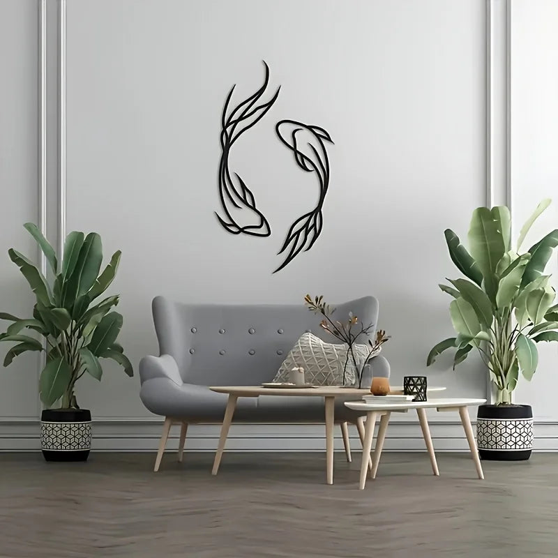 Feng Shui Koi Fish Art Metal Sculpture Minimalist Line Art Metal Wall Art Abstract Art