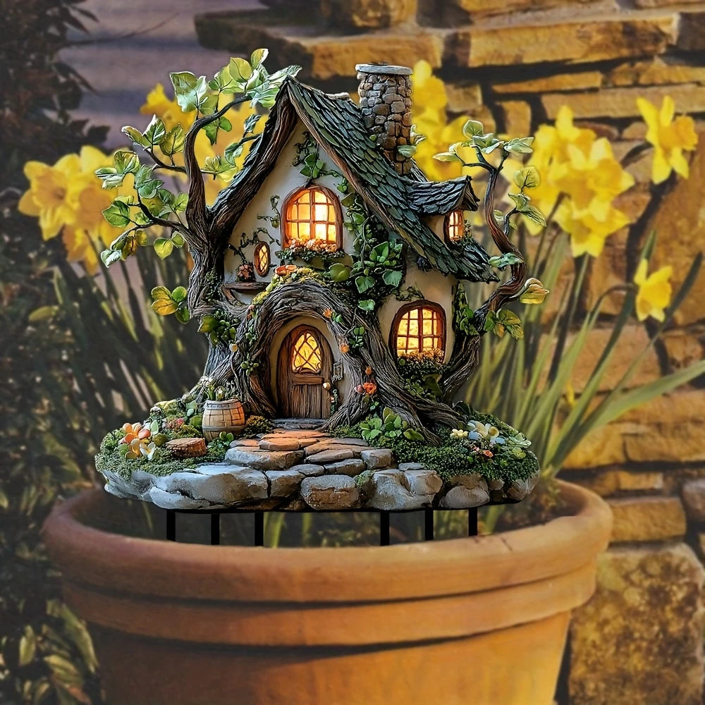 1 Piece 2D Acrylic Bonsai Ground Plug Tree House Shape Outdoor