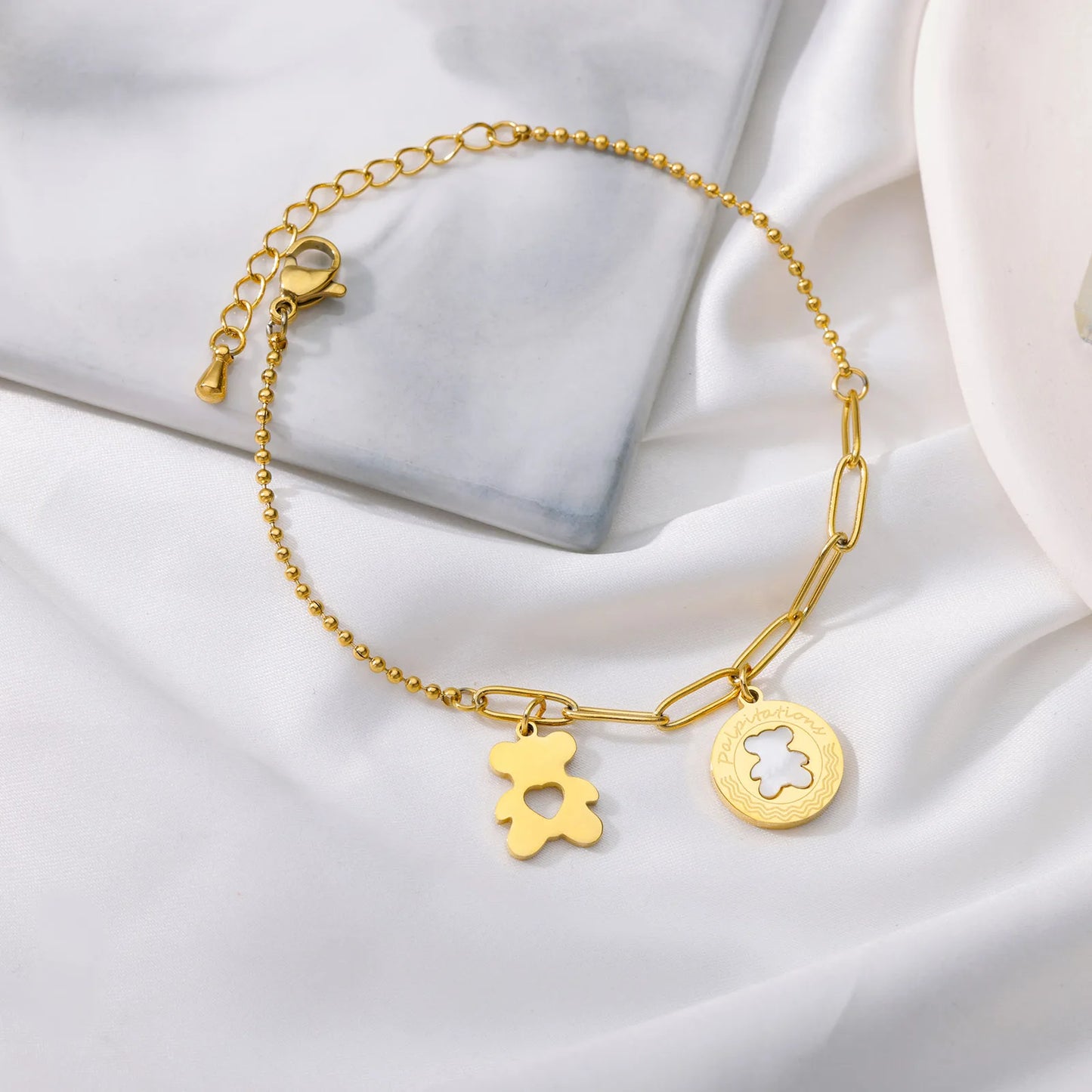 Teddy Bear Bracelet for Women Stainless Steel Italian Charm Bracelet femme Fashion Boho Summer Jewelry Gift pulseras mujer