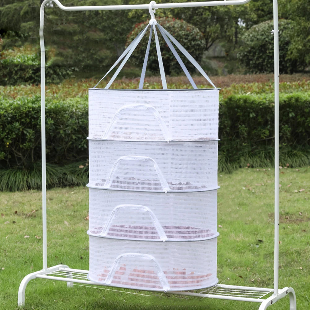 4 Layer Drying Net Herbs Removable Bra Drying Clothes Net Folding Anti-Fly Windproof Hook Drying for Fish/Vegetables/Fruit/Herbs
