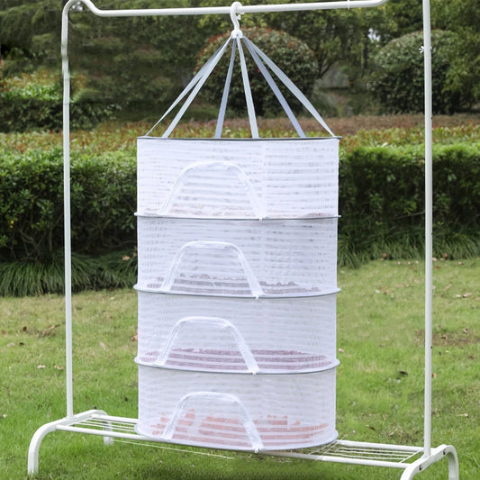 4 Layer Drying Net Herbs Removable Bra Drying Clothes Net Folding Anti-Fly Windproof Hook Drying for Fish/Vegetables/Fruit/Herbs
