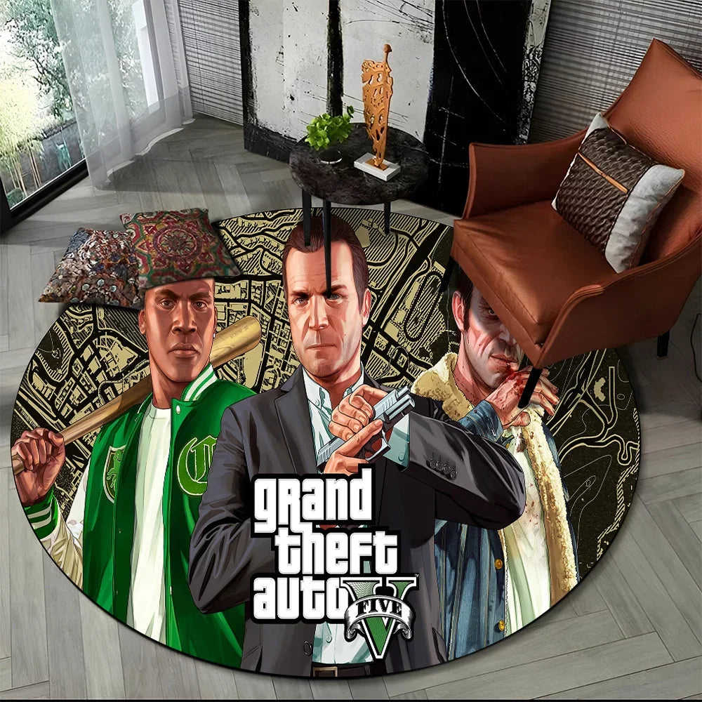 Grand Theft Auto Games GTA  Gamer Round Carpet Rug for Living Room Bedroom Child Playroom Decor,Pet Area Rug Non-slip Floor Mat