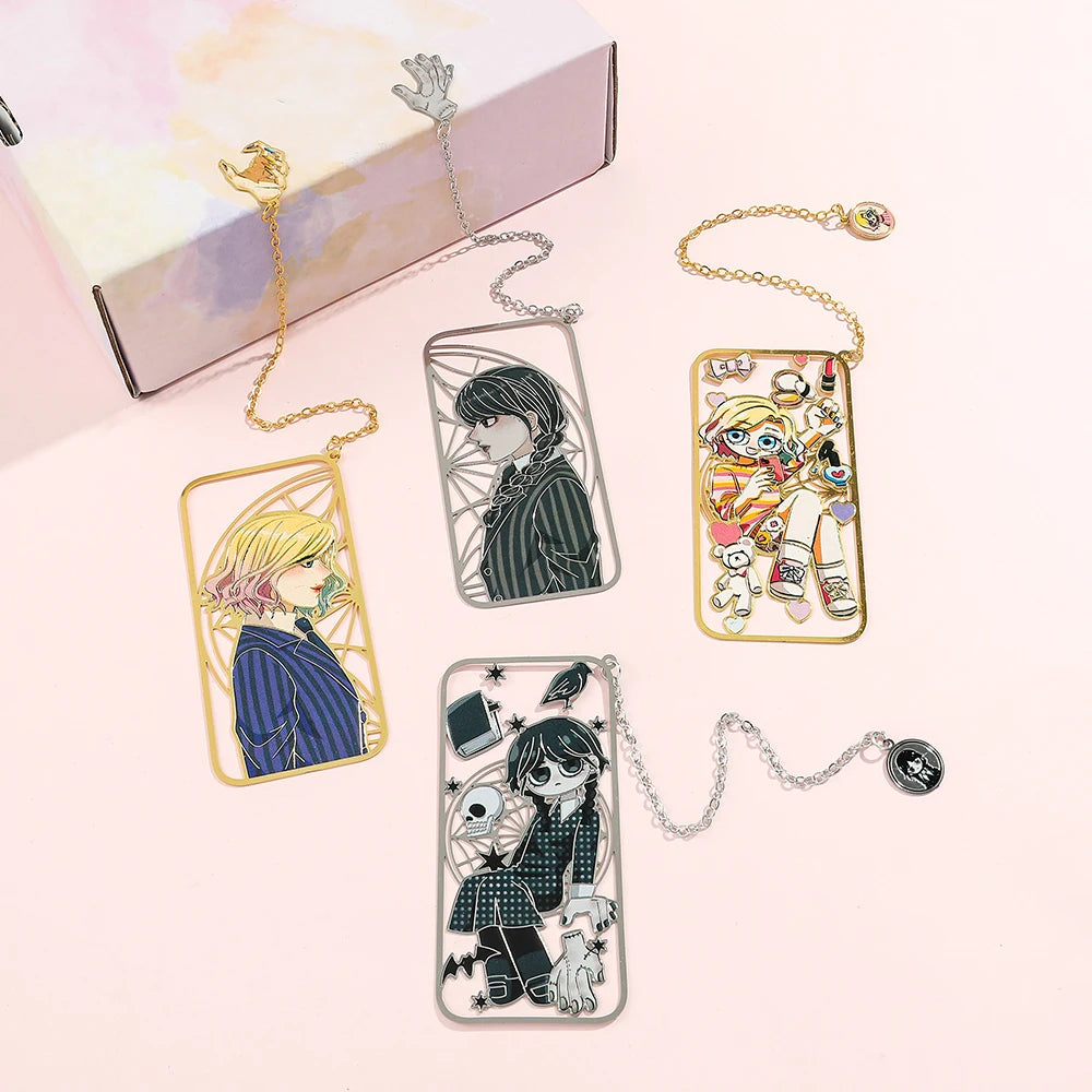 Punk Movie Wednesday Stainless Steel Bookmark Hollow Out Cartoon Halloween Reading Metal Bookmark Stationery Gifts for Men Women