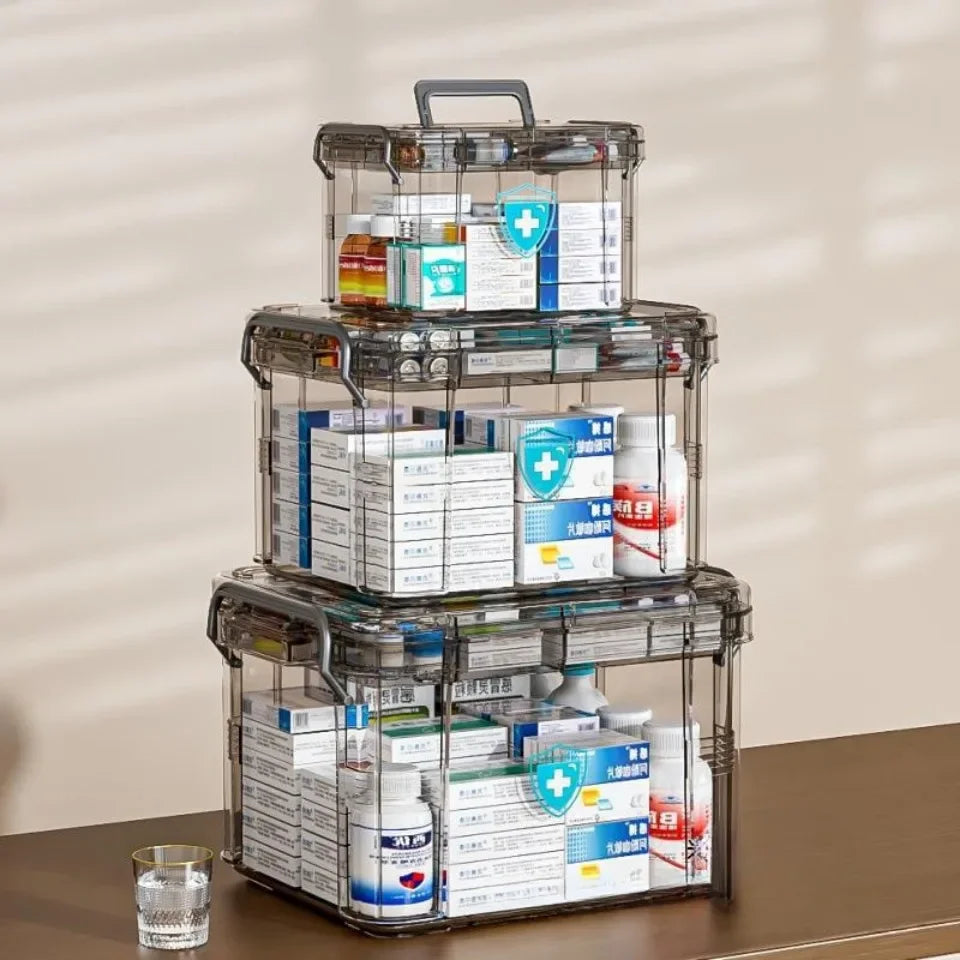 Household Medicine Box Large Plastics Simple Medical Kit Medical Care Drugs Storage Boxes Transparent Multi Layer Storage Box