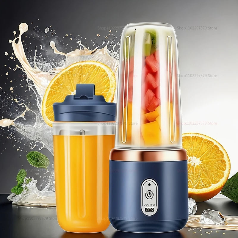 Multifunction Double Cup Juicer 400ml USB Rechargeable Portable Electric Juicer 6 Blade Fruit Blender for  Home Kitchen Tool