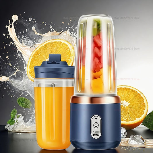 Multifunction Double Cup Juicer 400ml USB Rechargeable Portable Electric Juicer 6 Blade Fruit Blender for  Home Kitchen Tool