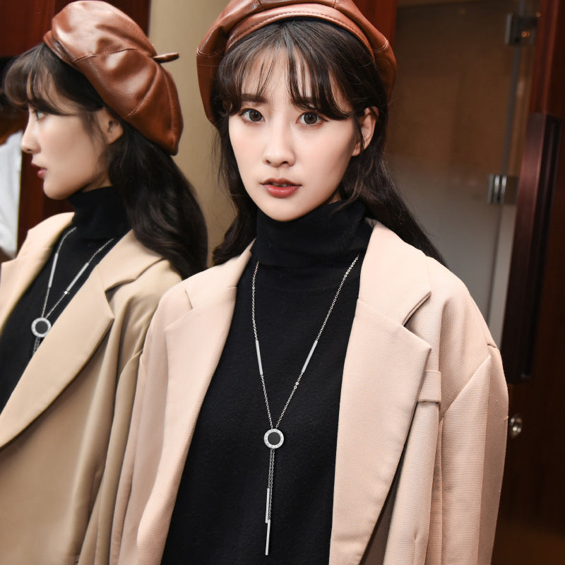 Fashion Geometric Disc Roman Digit Numbers Long Tassel Necklaces & Pendants Autumn Winter Sweater Chain Necklace Women Jewelry