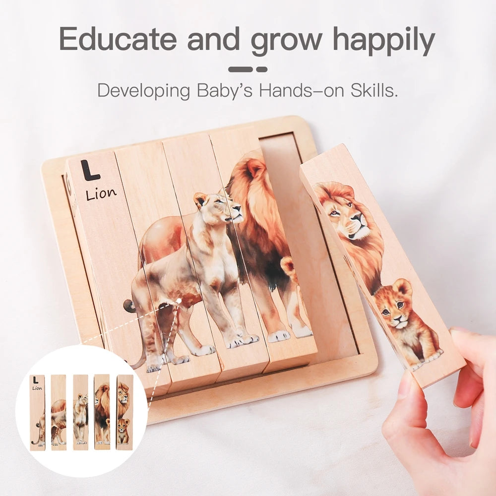 Wooden Block Baby Toys Wooden Children's Educational Toys Animal Matching Puzzle toddler Toys 3 Year Old Game Baby Games 2 Years