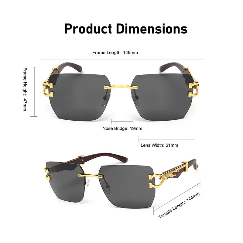 Rimless Square Leopard Frame Outdoor Sunglasses For Man Designer Gradient Sun Glasses Woman Fashion Vintage Luxury Eyewear
