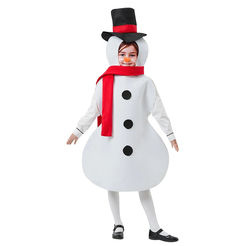 Snowman Costume Set with Sleeveless Jumpsuit Faux Nose and Scarf - 3 Piece Christmas Halloween Outfit for Kids