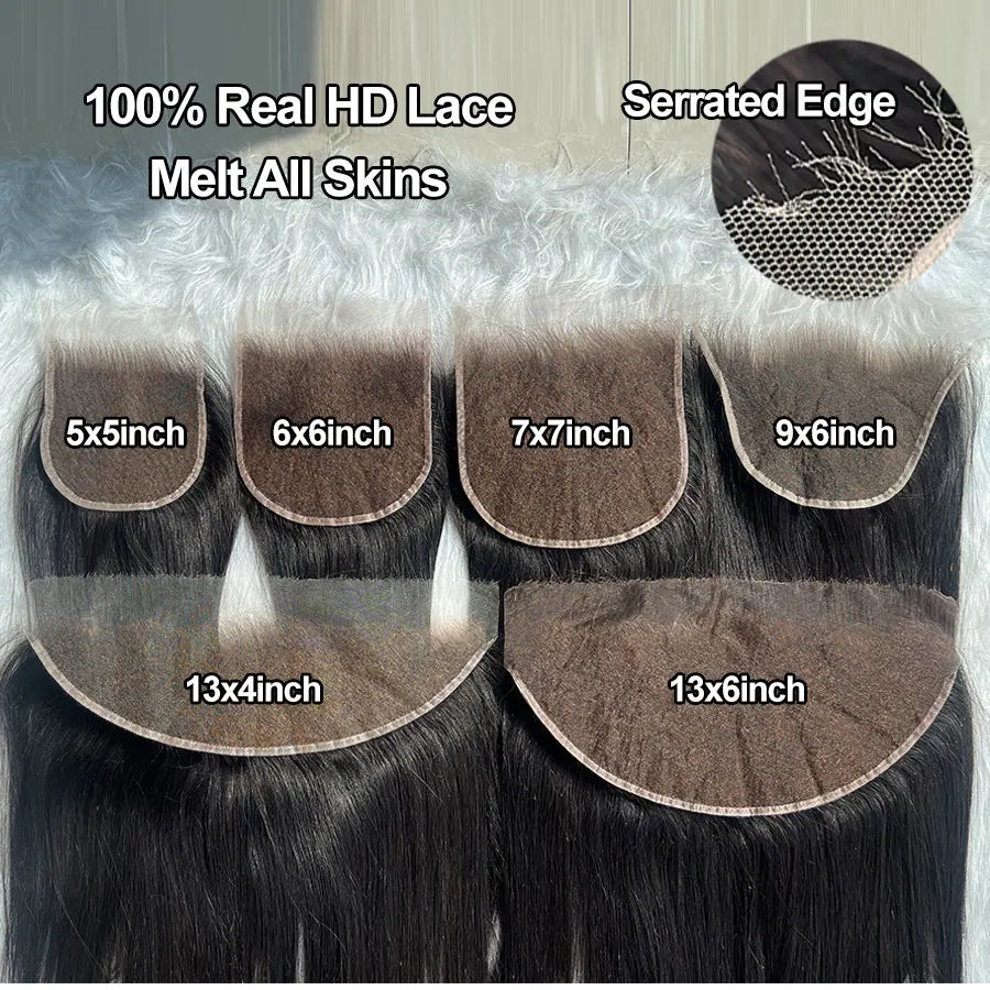 Real HD Lace Frontal Only Full 13x6 13x4 Invisible Melt Skins Lace 5x5 6x6 7x7 HD Lace Closure Human Hair Body Wave & Straight