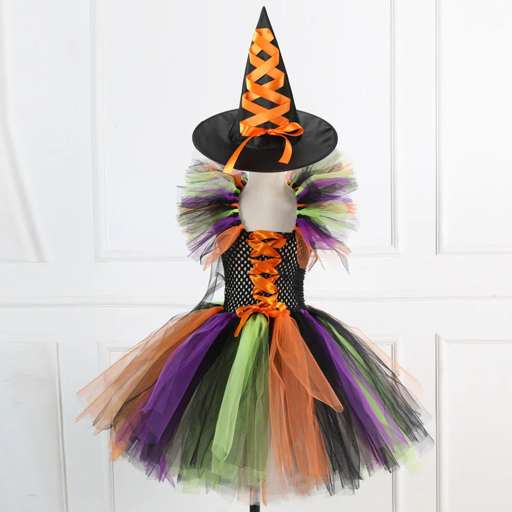 Halloween Girls Witch LED Dress Carnival Vestidos Party Dress Kids Cosplay Children Costume Festival Party Princess Dress