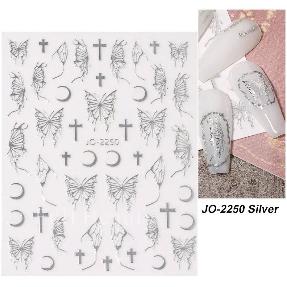 Nail Stickers Halloween Series Bat Skull Bone Ghost Pumpkin Pattern 3D Self Adhesive Decals For Nails Manicure Decoration LATH
