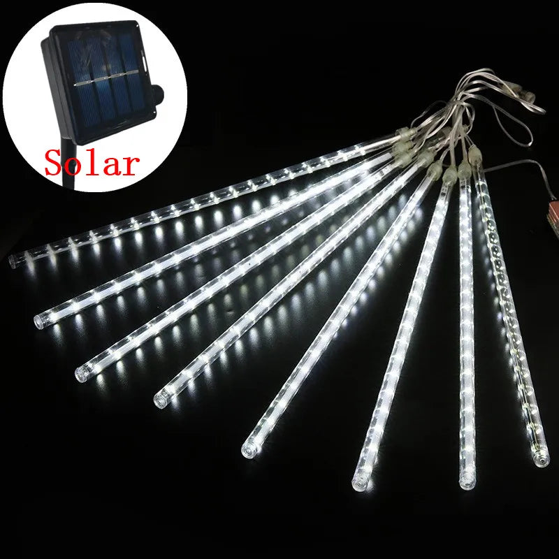 1pc Solar Powered Meteor Rain String Lights Waterproof for Outdoor Garden Tree Holiday Party Halloween Christmas Decorations