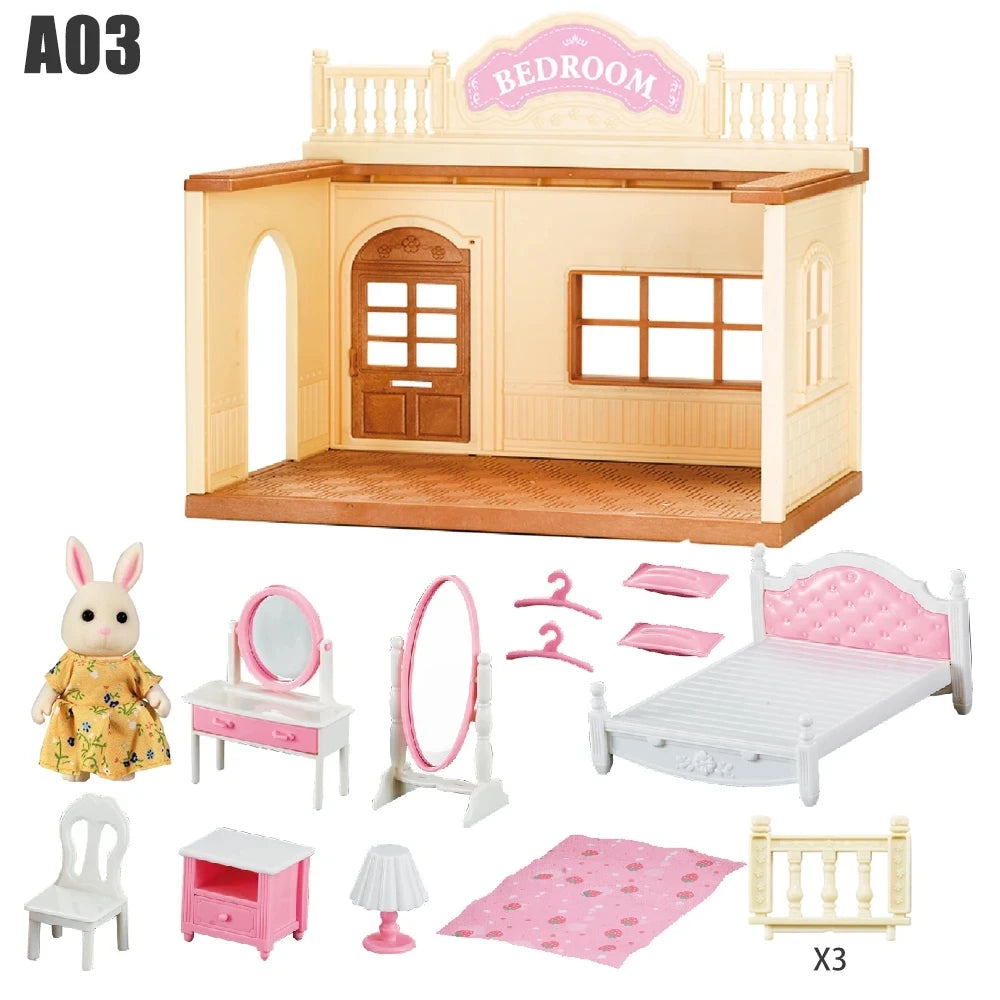 2025 New simulation furniture toys gift simulation room forest family small west house rabbit animal model home play toys