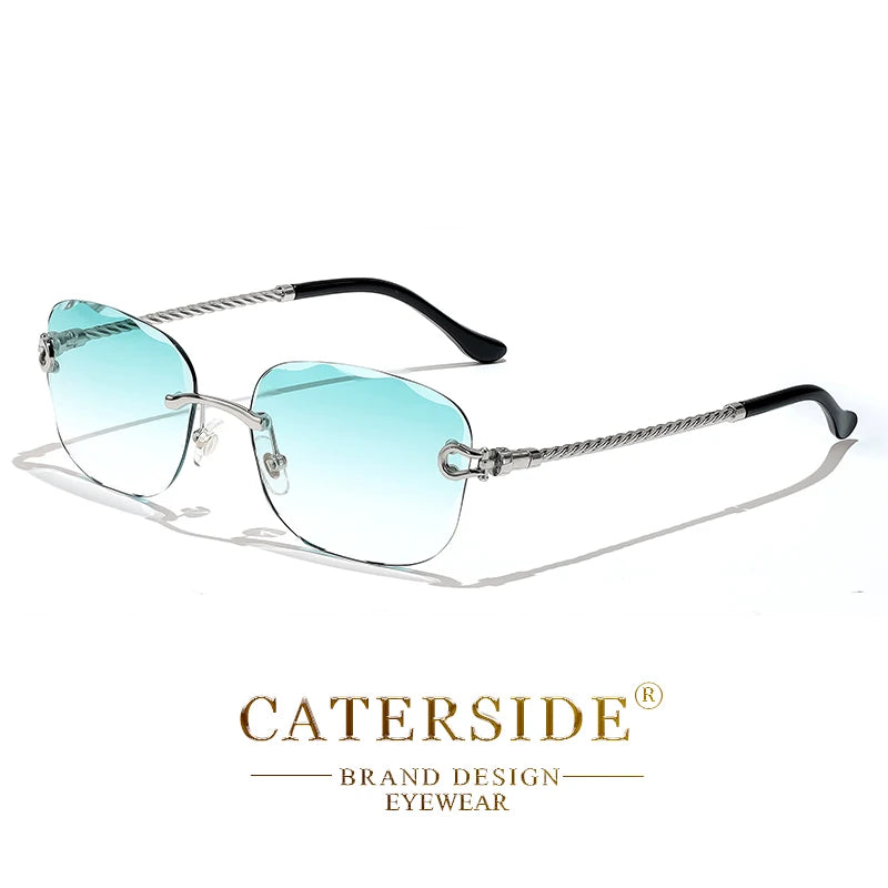 CATERSIDE Retro Fashion Sunglasses Women Men Brand Designer Rimless Gradient Sun Glasses Shades Cutting Lens Ladies Eyeglasses