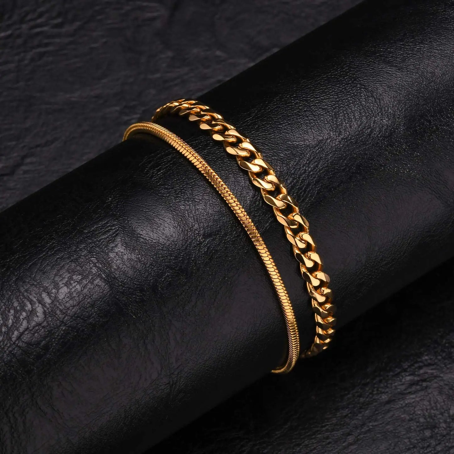 2pcs Men's Chain Bracelets,Silver Gold Black Color Stainless Steel Twisted Rope Chain,Trendy Cuban Chain Wristband Gift