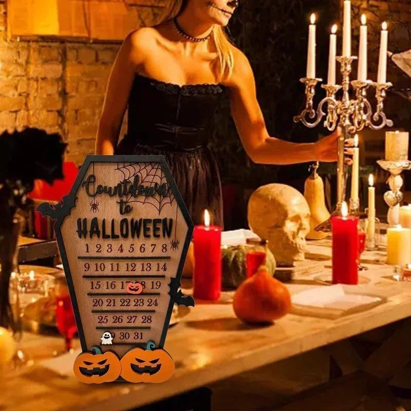 Halloween Home Calendar with Terrifying Ghost Designs Wooden Countdown To Christmas Decor for Indoor Home Party Horror Decor
