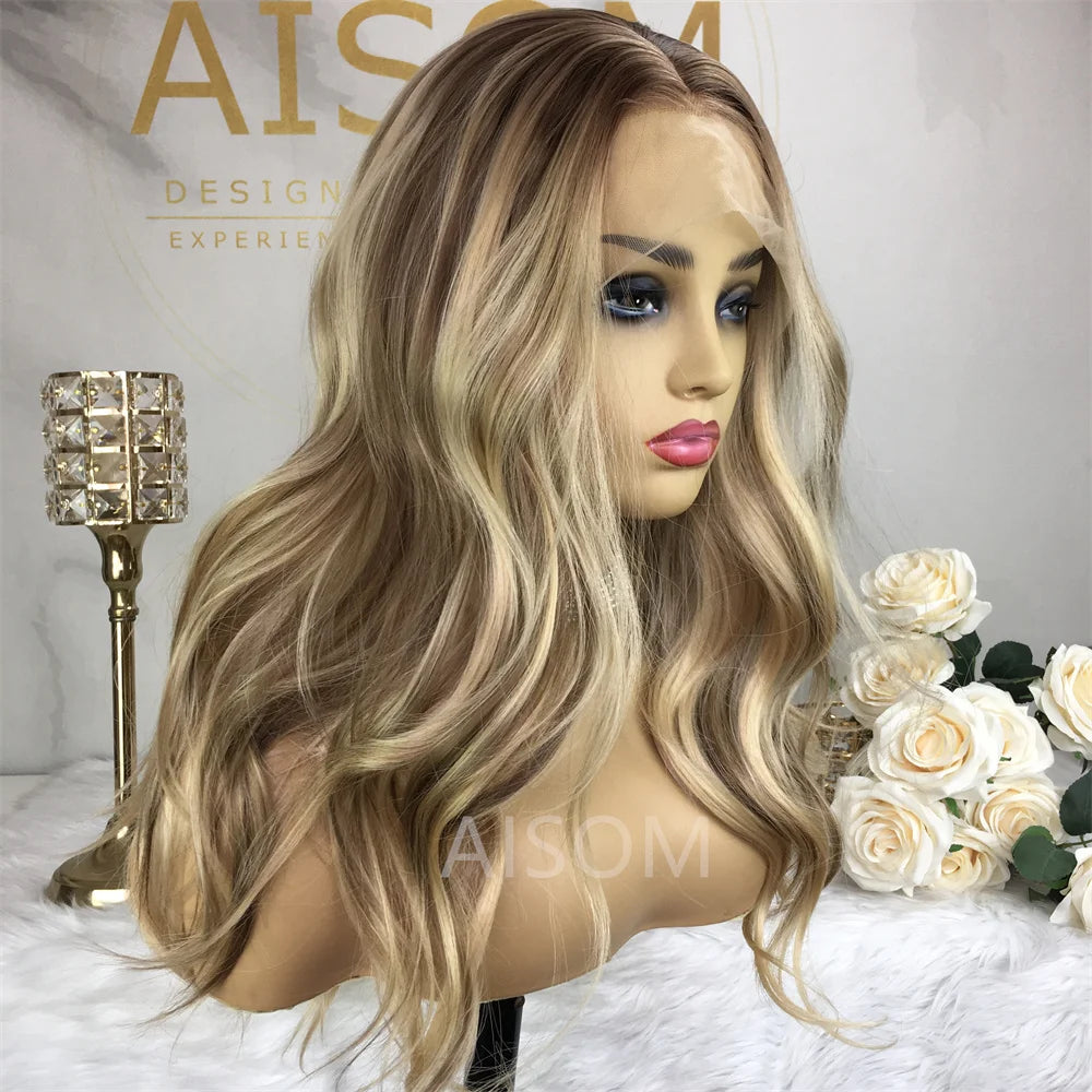 Lace Front Wig Straight Ombre Blonde Synthetic Lace Wig for Women 13x4 Lace Frontal Pre plucked Heat Resistant Fiber Hair