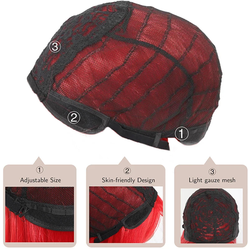 MSTN Synthetic With Bangs Long Straight Red Women's Use Heat Resistant Halloween Cosplay Use Wigs Daily Use