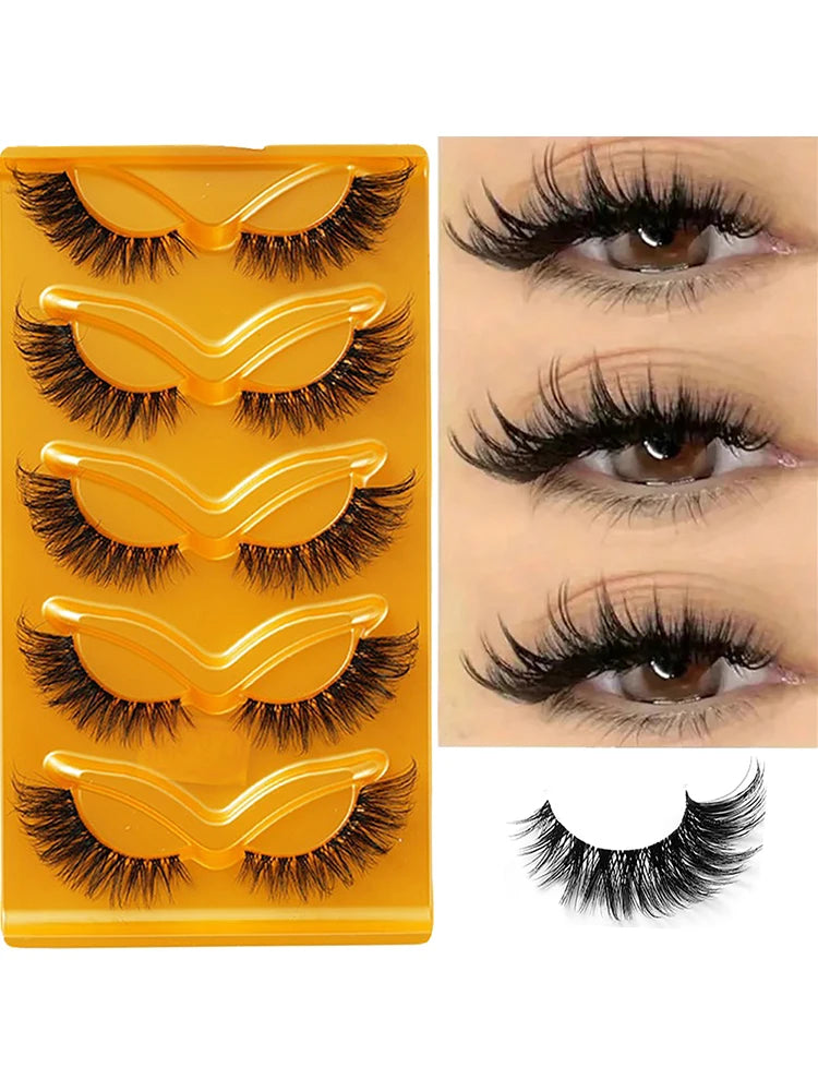 5 pairs of European and American fox style eye tail elongated false eyelashes, transparent stem, three-dimensional simulation, d