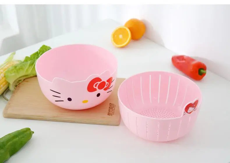Hello Kitty Fruit Tray Vegetable Basket  Household Use Double Kitchen Storage Basketful Convenient Fruit Dish Kitchen Supplies