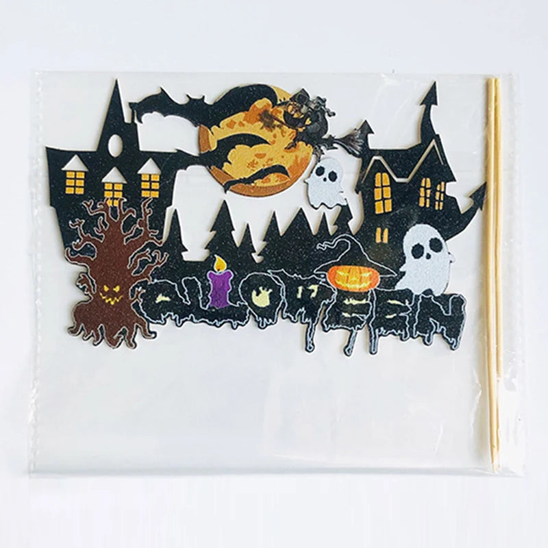 6pcs Happy Halloween Cake Topper Cartoon Pumpkin Witch Ghost Cupcake Topper  Halloween Themed Party Decoration Birthday Supplies