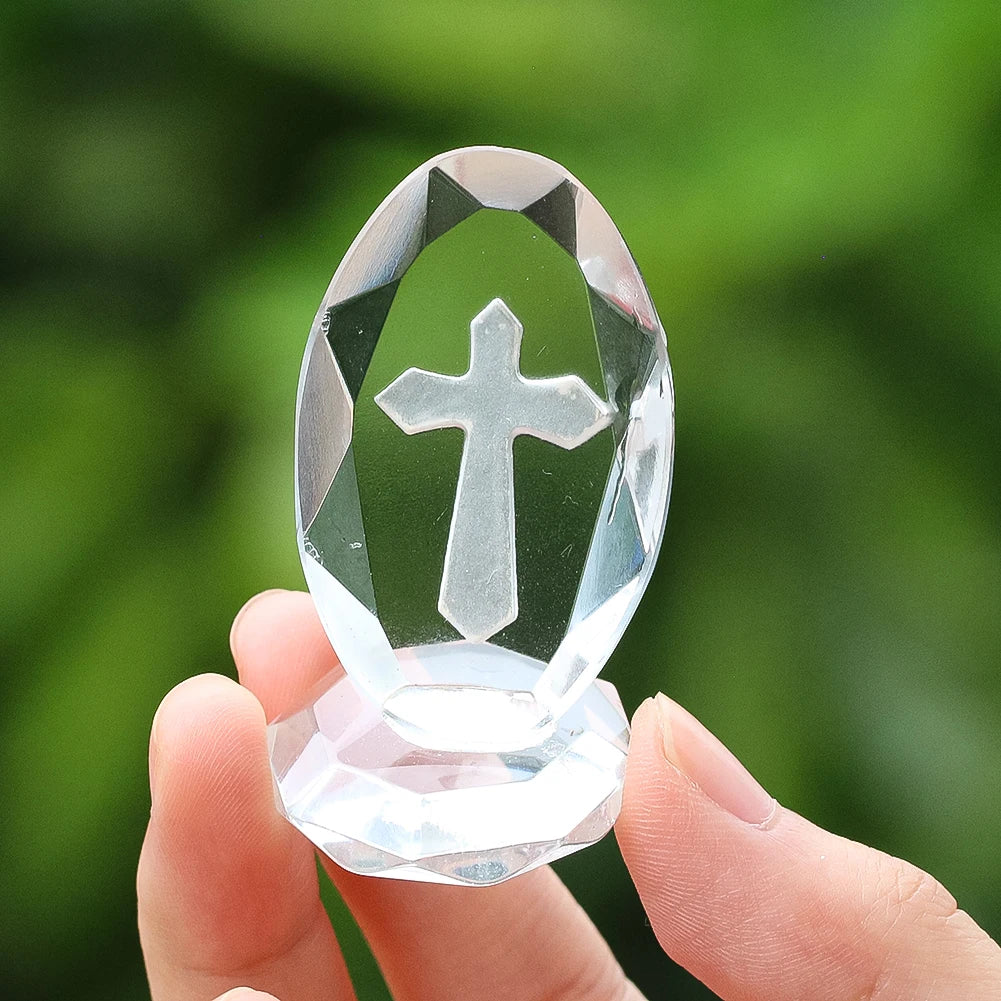 Crystal Cube Cross Figurine Ornaments 3D Laser Inside Engraved Religious Crafts Paperweight Centerpiece Decor Party Ornament