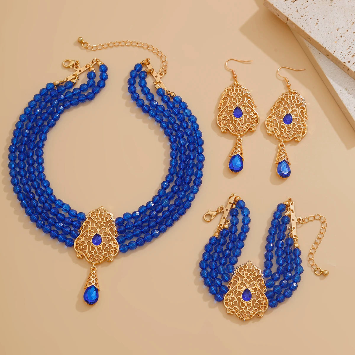 Ingemark Goth Multilayer Crystal Chain Necklace Bracelet Drop Earrings for Women Temperament Jewelry Set Halloween Accessories