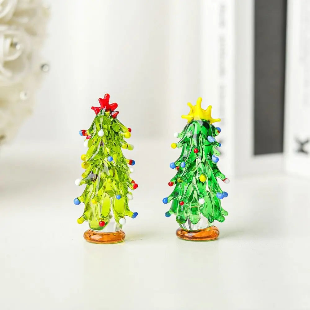 Glass Crystals Christmas Tree Figurine Statue Mini Christmas Tree Miniature Table Ornaments Handmade Crystals Ornaments