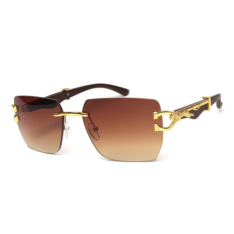 Rimless Square Leopard Frame Outdoor Sunglasses For Man Designer Gradient Sun Glasses Woman Fashion Vintage Luxury Eyewear