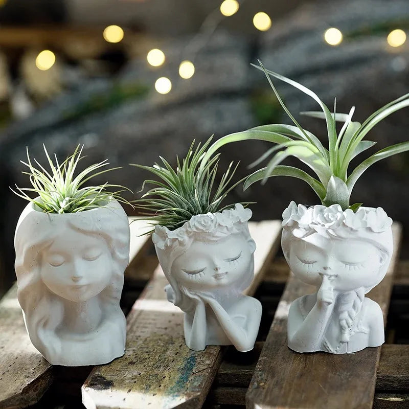 Pretty Girl Flower Pot Cement Silicone Molds Resin Candle Holder