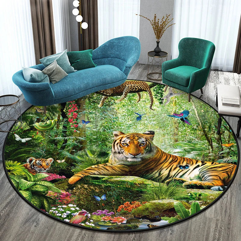 Tiger Round Rug Floor Mats Living Room Rugs Kids  Decor Gifts Restroom     Prayer  Area