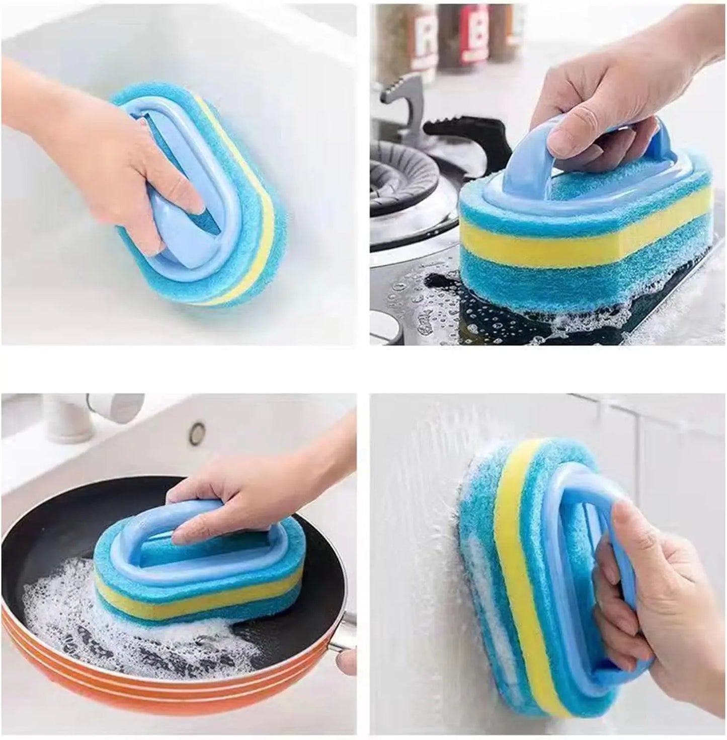 Household Cleaning Brush With Handle Dish Soap Bathroom Kitchen Tub Thicken Scrubbing Sponge Wipe Durable Tools Accessories Home