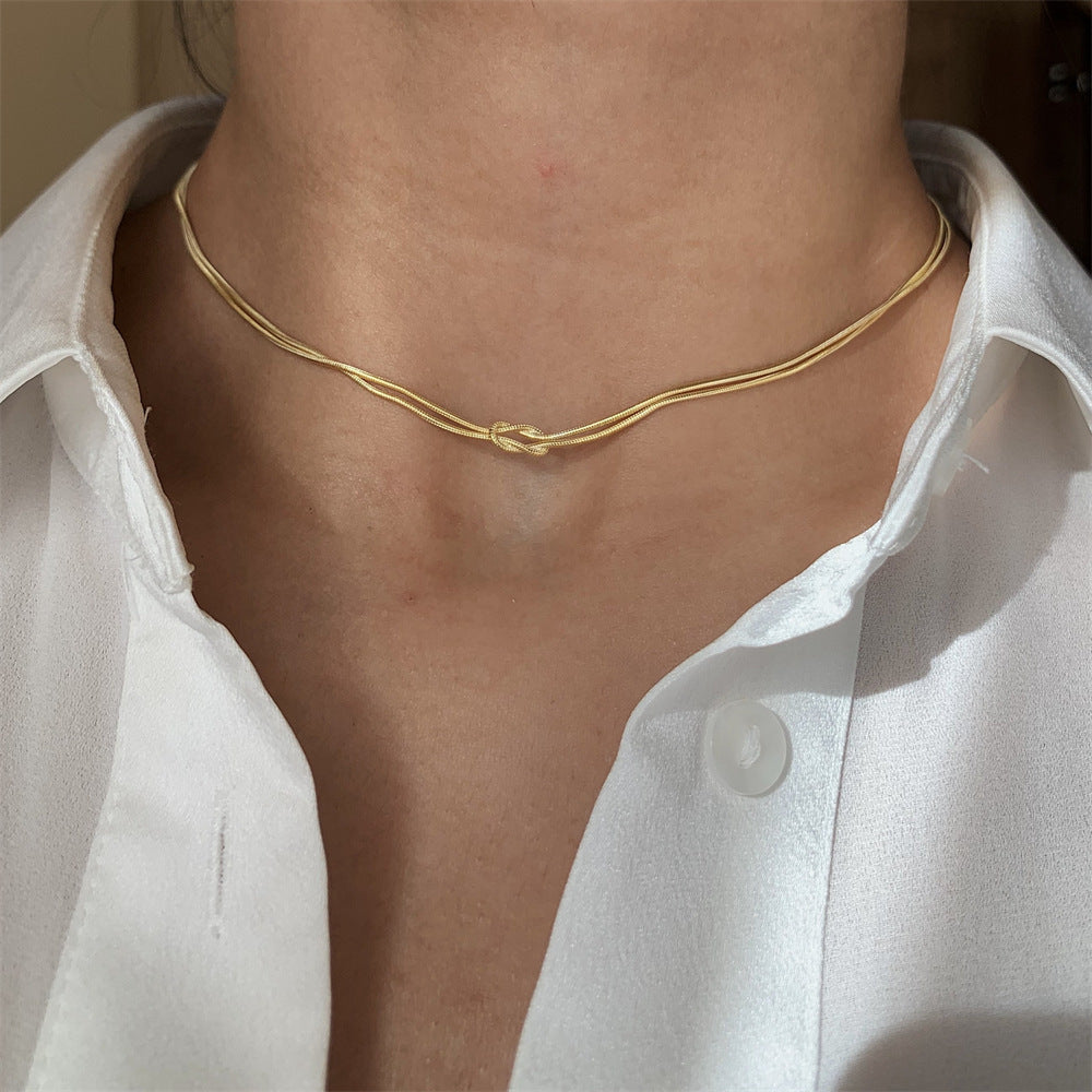 Stainless Steel Valentine's Day Knot Snake Chain Necklace Hand Knotted