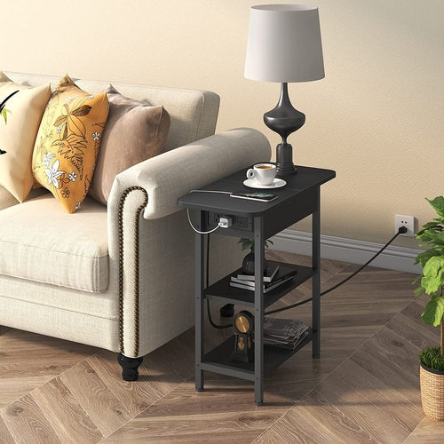 End Table With Charging Station Black Flip Top Side Table