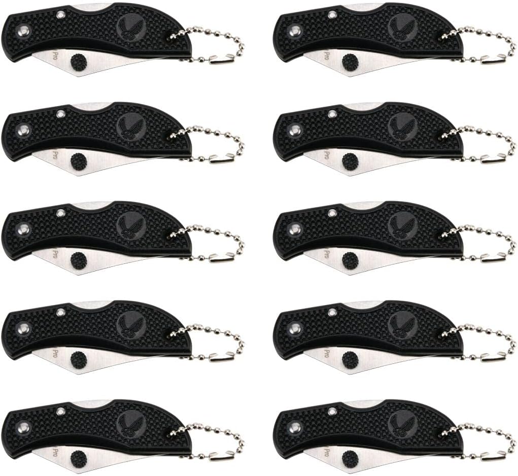 Set of 10 Keychain Knives - Stainless Steel Half-Serrated Blade