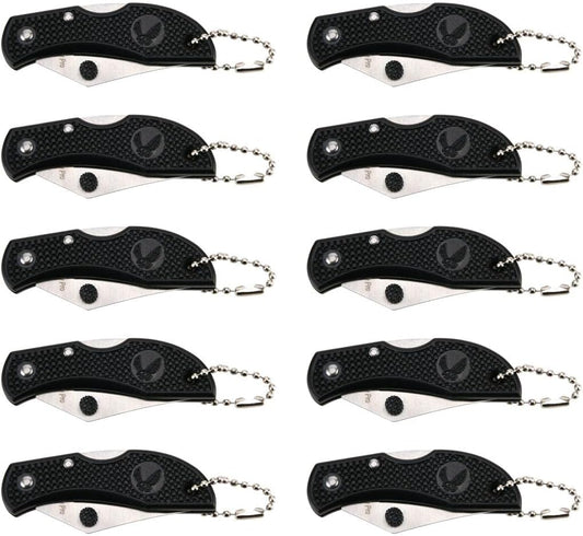 Set of 10 Keychain Knives - Stainless Steel Half-Serrated Blade