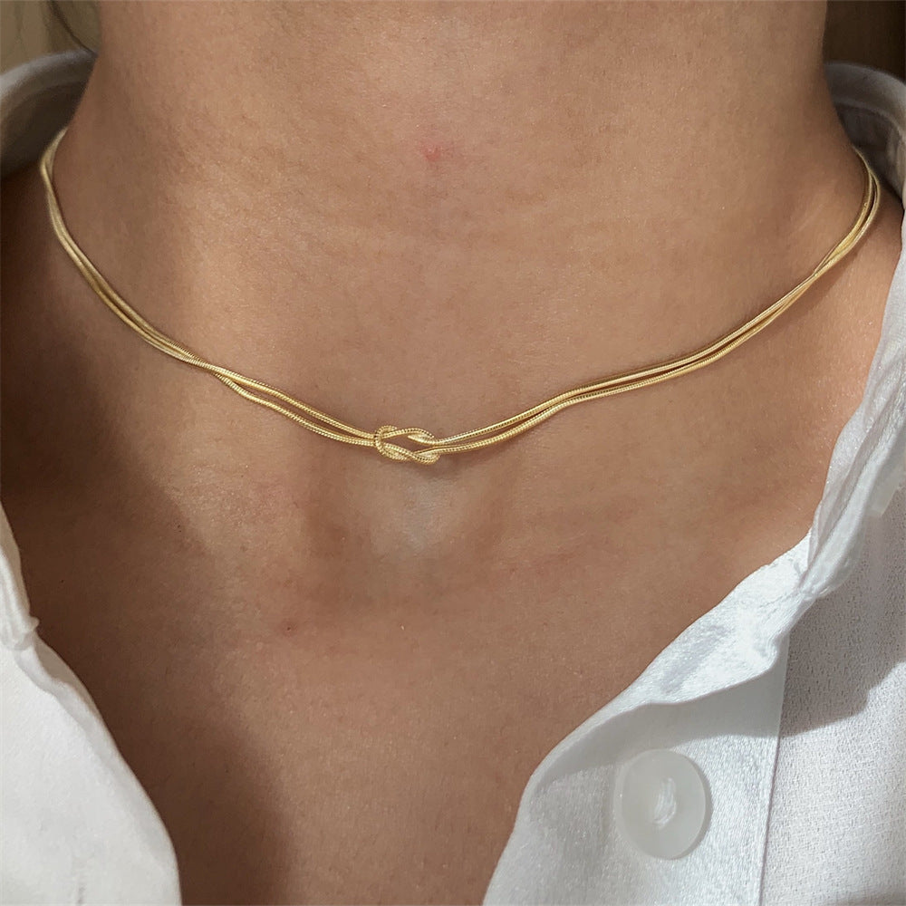Stainless Steel Valentine's Day Knot Snake Chain Necklace Hand Knotted