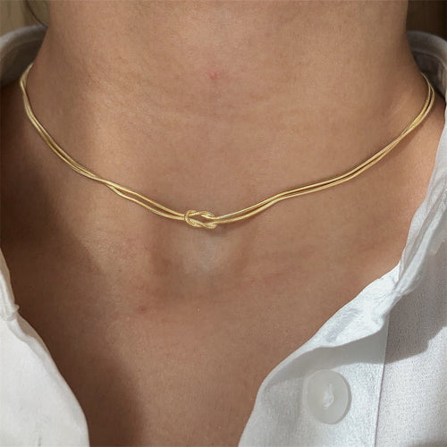 Stainless Steel Valentine's Day Knot Snake Chain Necklace Hand Knotted