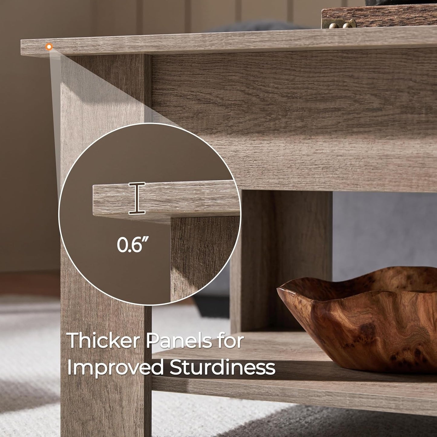 Lift Top Coffee Table With Hidden Compartment Grey