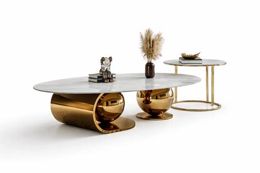Modern Marble Coffee Table with Sphere Gold Base
