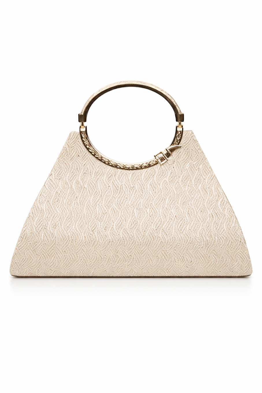 Cream Geometric Clutch with Gold Ring Handle