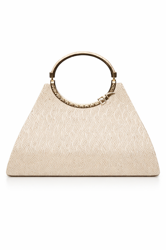 Cream Geometric Clutch with Gold Ring Handle